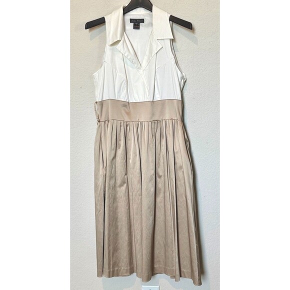 Jessica Howard White/Beige Dress Size 12 Sleeveless Fit and Flare V Neck - Picture 1 of 6